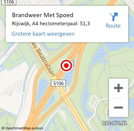 Locatie op kaart van de 112 melding: Brandweer Met Spoed Naar Rijswijk, A4 hectometerpaal: 51,3 op 26 september 2021 08:36