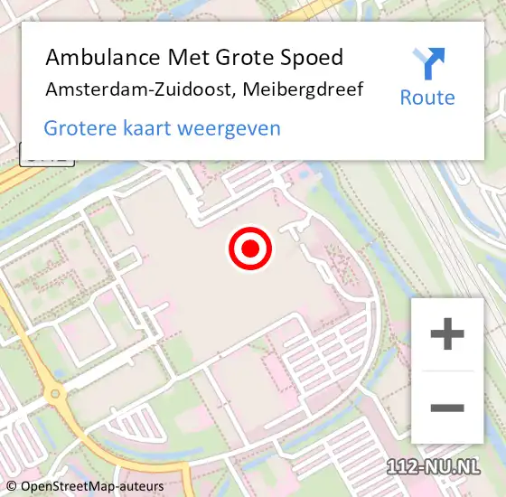 Locatie op kaart van de 112 melding: Ambulance Met Grote Spoed Naar Amsterdam-Zuidoost, Meibergdreef op 26 september 2021 08:38