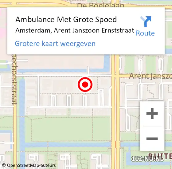 Locatie op kaart van de 112 melding: Ambulance Met Grote Spoed Naar Amsterdam, Arent Janszoon Ernststraat op 26 september 2021 08:48