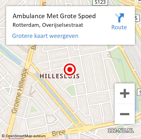 Locatie op kaart van de 112 melding: Ambulance Met Grote Spoed Naar Rotterdam, Overijselsestraat op 26 september 2021 08:52