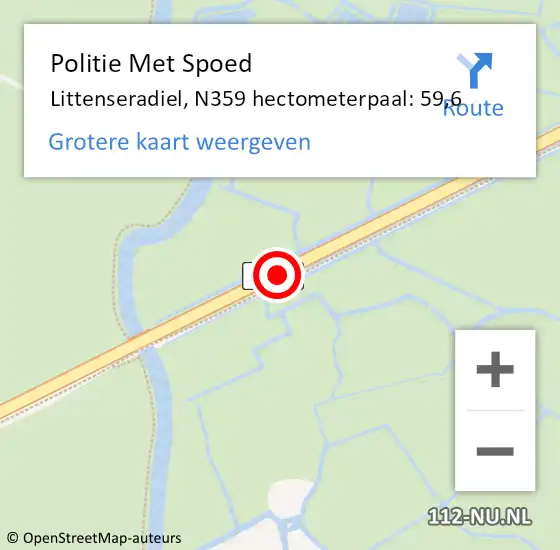 Locatie op kaart van de 112 melding: Politie Met Spoed Naar Littenseradiel, N359 hectometerpaal: 59,6 op 26 september 2021 09:06