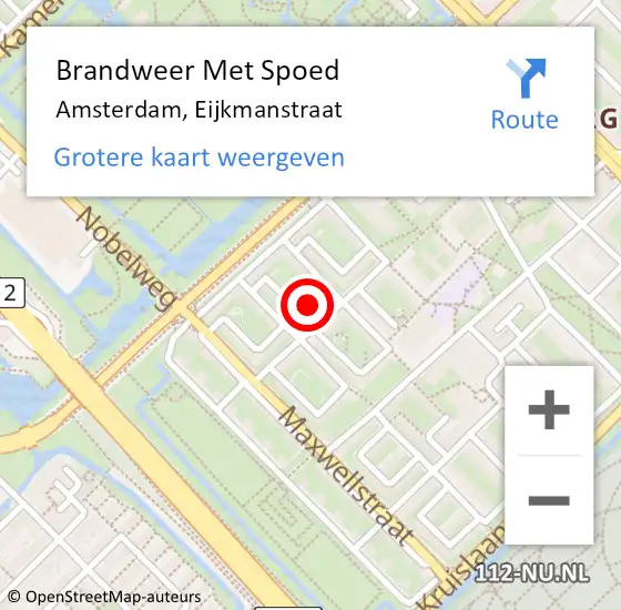 Locatie op kaart van de 112 melding: Brandweer Met Spoed Naar Amsterdam, Eijkmanstraat op 26 september 2021 09:23