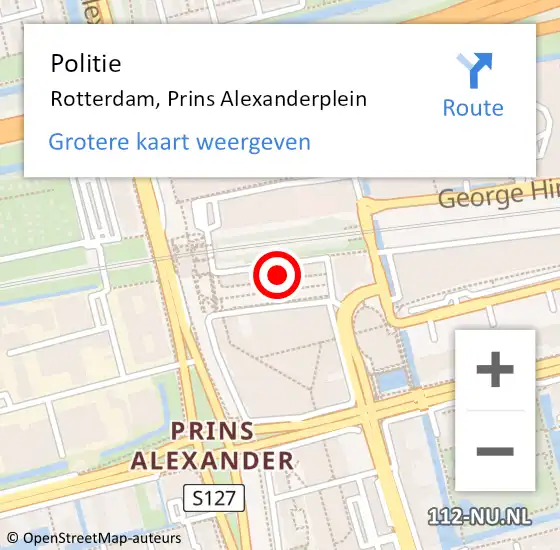 Locatie op kaart van de 112 melding: Politie Rotterdam, Prins Alexanderplein op 26 september 2021 09:24