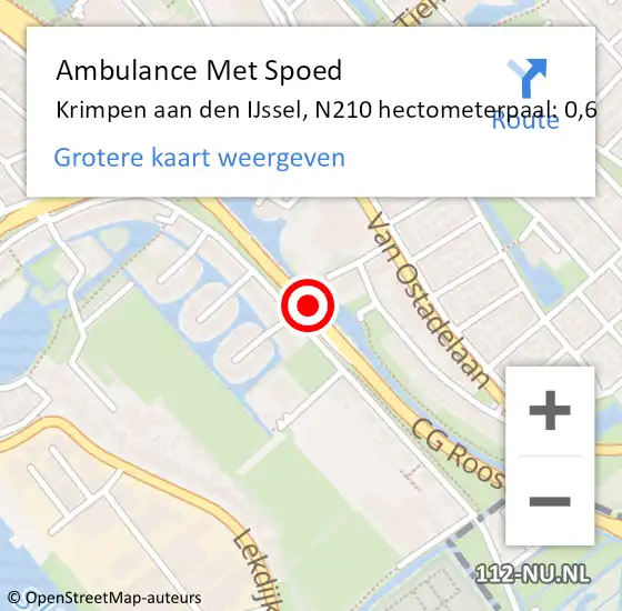 Locatie op kaart van de 112 melding: Ambulance Met Spoed Naar Krimpen aan den IJssel, N210 hectometerpaal: 0,6 op 26 september 2021 09:33