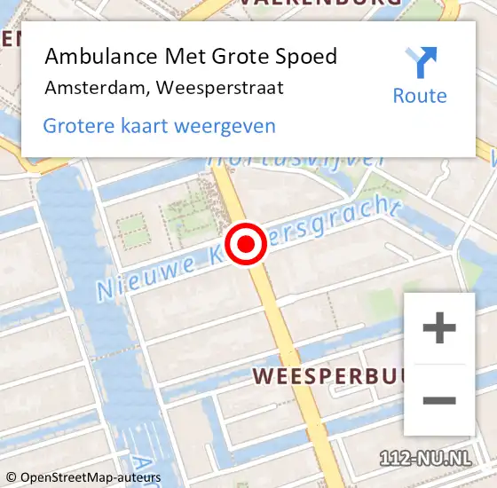 Locatie op kaart van de 112 melding: Ambulance Met Grote Spoed Naar Amsterdam, Weesperstraat op 26 september 2021 09:39