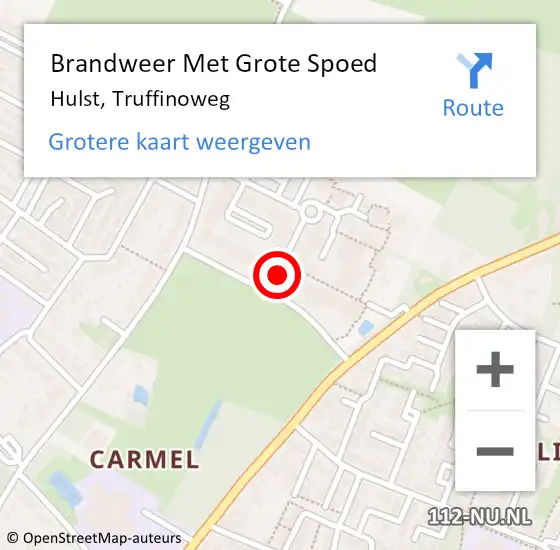 Locatie op kaart van de 112 melding: Brandweer Met Grote Spoed Naar Hulst, Truffinoweg op 26 september 2021 09:40