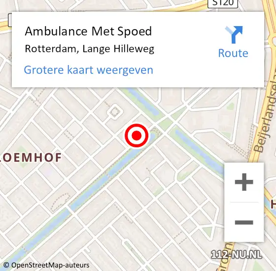 Locatie op kaart van de 112 melding: Ambulance Met Spoed Naar Rotterdam, Lange Hilleweg op 26 september 2021 09:51