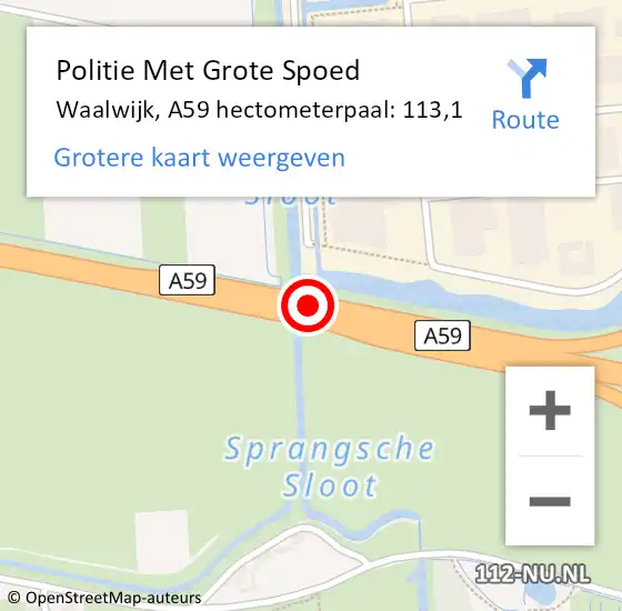 Locatie op kaart van de 112 melding: Politie Met Grote Spoed Naar Waalwijk, A59 hectometerpaal: 113,1 op 26 september 2021 09:54