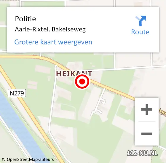 Locatie op kaart van de 112 melding: Politie Aarle-Rixtel, Bakelseweg op 26 september 2021 09:56
