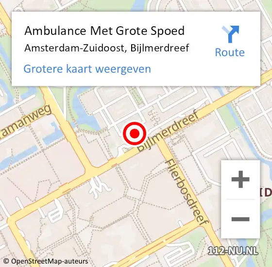 Locatie op kaart van de 112 melding: Ambulance Met Grote Spoed Naar Amsterdam-Zuidoost, Bijlmerdreef op 26 september 2021 10:01