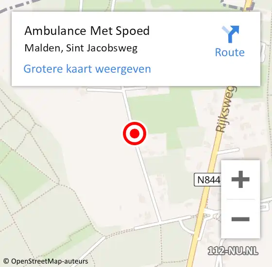 Locatie op kaart van de 112 melding: Ambulance Met Spoed Naar Malden, Sint Jacobsweg op 26 september 2021 10:05