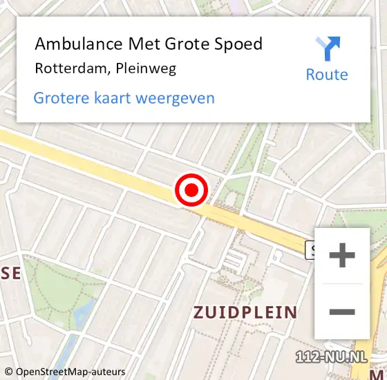 Locatie op kaart van de 112 melding: Ambulance Met Grote Spoed Naar Rotterdam, Pleinweg op 26 september 2021 10:10