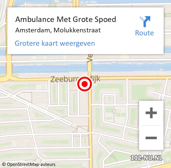 Locatie op kaart van de 112 melding: Ambulance Met Grote Spoed Naar Amsterdam, Molukkenstraat op 26 september 2021 10:11