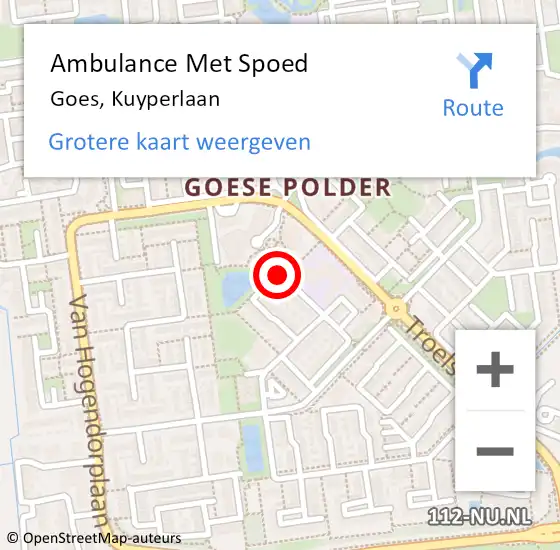 Locatie op kaart van de 112 melding: Ambulance Met Spoed Naar Goes, Kuyperlaan op 24 juni 2014 07:41