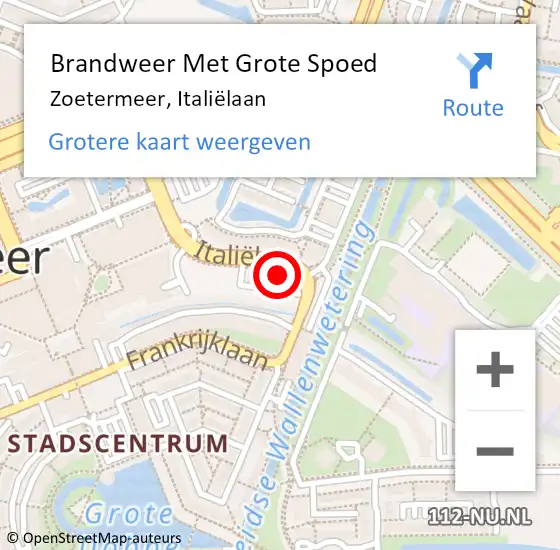 Locatie op kaart van de 112 melding: Brandweer Met Grote Spoed Naar Zoetermeer, Italiëlaan op 26 september 2021 10:19