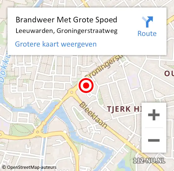 Locatie op kaart van de 112 melding: Brandweer Met Grote Spoed Naar Leeuwarden, Groningerstraatweg op 26 september 2021 10:20