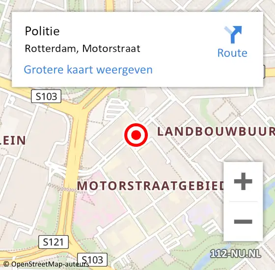 Locatie op kaart van de 112 melding: Politie Rotterdam, Motorstraat op 26 september 2021 10:24