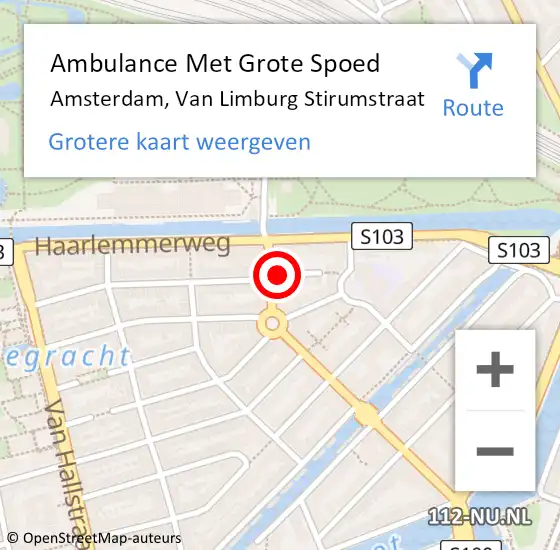 Locatie op kaart van de 112 melding: Ambulance Met Grote Spoed Naar Amsterdam, Van Limburg Stirumstraat op 26 september 2021 10:26