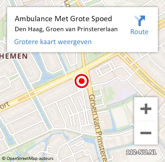 Locatie op kaart van de 112 melding: Ambulance Met Grote Spoed Naar Den Haag, Groen van Prinstererlaan op 26 september 2021 10:33
