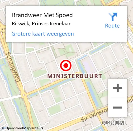Locatie op kaart van de 112 melding: Brandweer Met Spoed Naar Rijswijk, Prinses Irenelaan op 26 september 2021 10:33