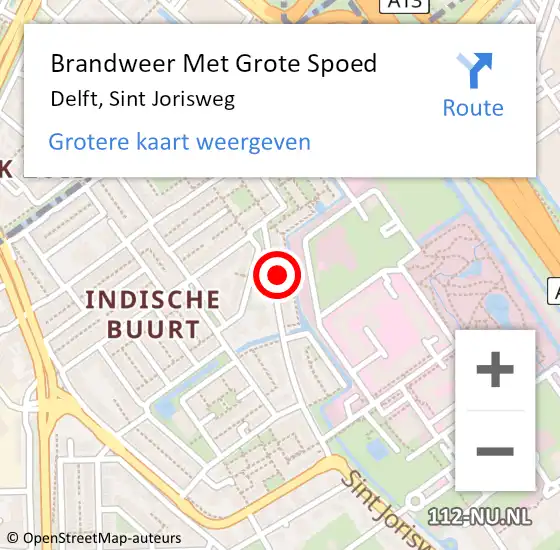 Locatie op kaart van de 112 melding: Brandweer Met Grote Spoed Naar Delft, Sint Jorisweg op 26 september 2021 10:33