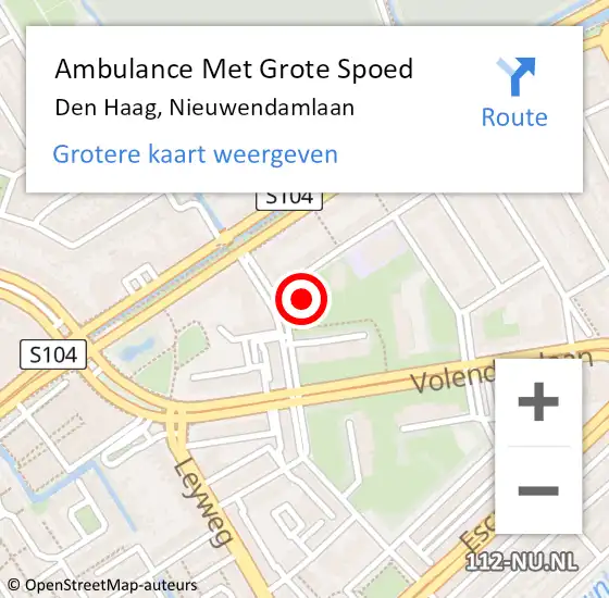 Locatie op kaart van de 112 melding: Ambulance Met Grote Spoed Naar Den Haag, Nieuwendamlaan op 26 september 2021 10:37