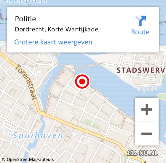 Locatie op kaart van de 112 melding: Politie Dordrecht, Korte Wantijkade op 26 september 2021 10:43