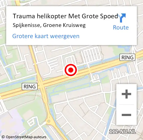 Locatie op kaart van de 112 melding: Trauma helikopter Met Grote Spoed Naar Spijkenisse, Groene Kruisweg op 26 september 2021 10:46