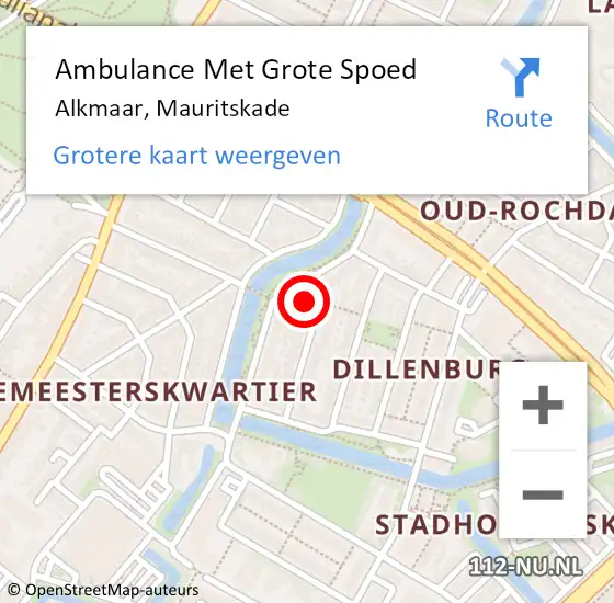 Locatie op kaart van de 112 melding: Ambulance Met Grote Spoed Naar Alkmaar, Mauritskade op 26 september 2021 10:46