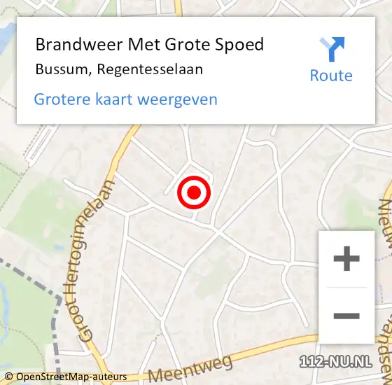 Locatie op kaart van de 112 melding: Brandweer Met Grote Spoed Naar Bussum, Regentesselaan op 26 september 2021 10:49