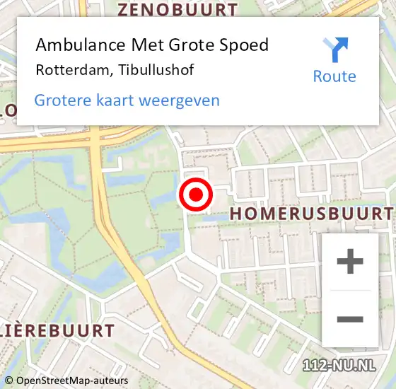 Locatie op kaart van de 112 melding: Ambulance Met Grote Spoed Naar Rotterdam, Tibullushof op 26 september 2021 10:49