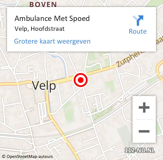 Locatie op kaart van de 112 melding: Ambulance Met Spoed Naar Velp, Hoofdstraat op 26 september 2021 10:52