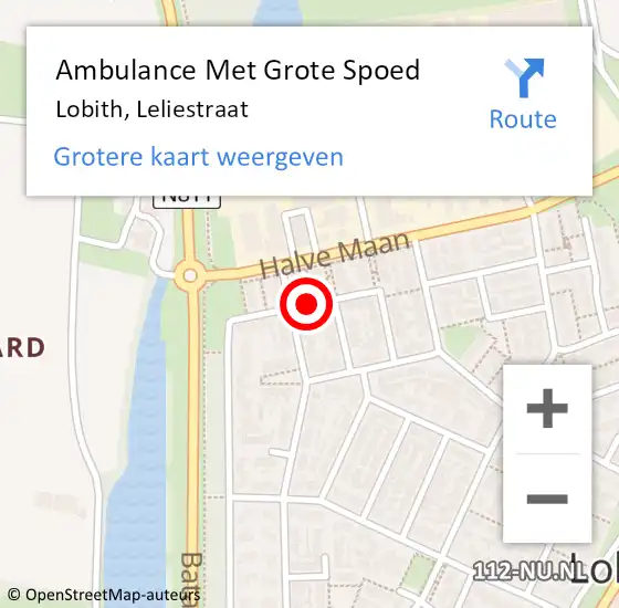 Locatie op kaart van de 112 melding: Ambulance Met Grote Spoed Naar Lobith, Leliestraat op 26 september 2021 10:53