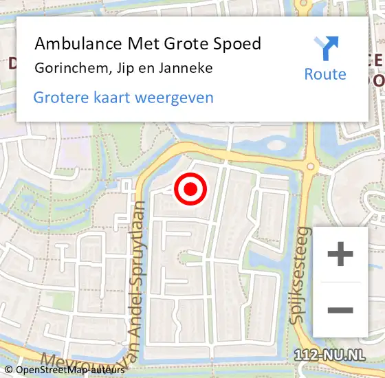 Locatie op kaart van de 112 melding: Ambulance Met Grote Spoed Naar Gorinchem, Jip en Janneke op 26 september 2021 10:55