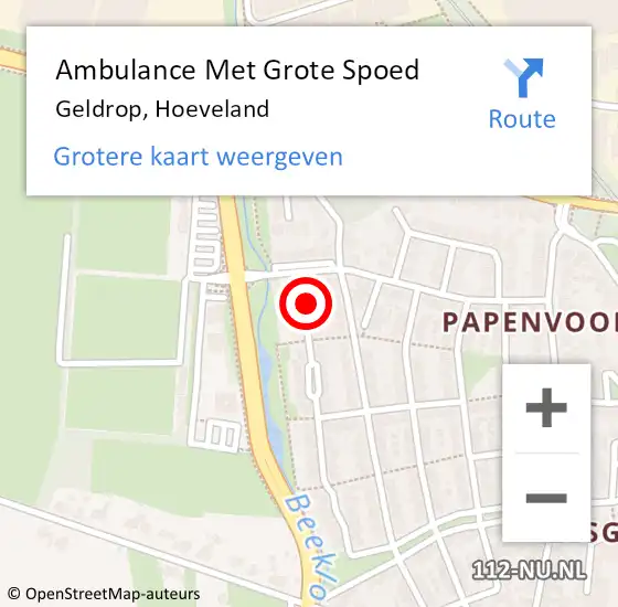 Locatie op kaart van de 112 melding: Ambulance Met Grote Spoed Naar Geldrop, Hoeveland op 24 juni 2014 07:48