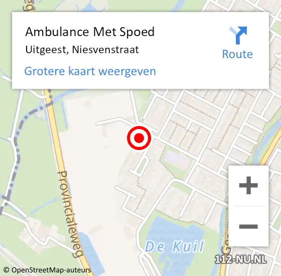 Locatie op kaart van de 112 melding: Ambulance Met Spoed Naar Uitgeest, Niesvenstraat op 26 september 2021 11:26