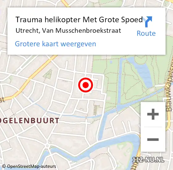 Locatie op kaart van de 112 melding: Trauma helikopter Met Grote Spoed Naar Utrecht, Van Musschenbroekstraat op 26 september 2021 11:27