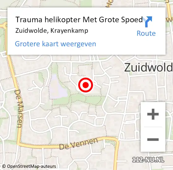 Locatie op kaart van de 112 melding: Trauma helikopter Met Grote Spoed Naar Zuidwolde, Krayenkamp op 26 september 2021 11:31