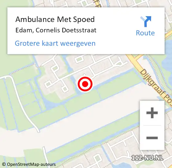 Locatie op kaart van de 112 melding: Ambulance Met Spoed Naar Edam, Cornelis Doetsstraat op 26 september 2021 11:32