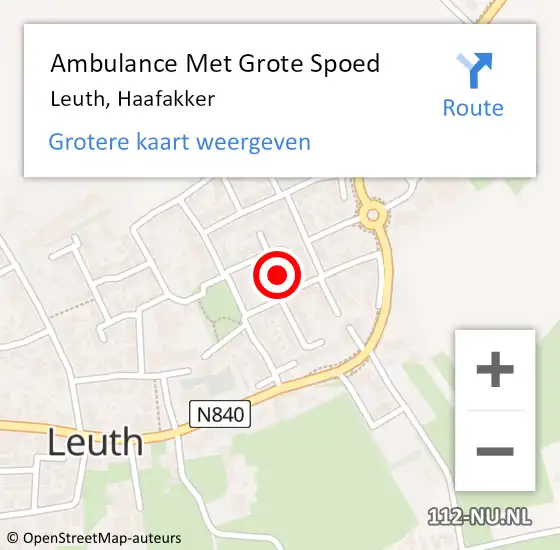 Locatie op kaart van de 112 melding: Ambulance Met Grote Spoed Naar Leuth, Haafakker op 26 september 2021 11:33