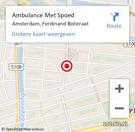 Locatie op kaart van de 112 melding: Ambulance Met Spoed Naar Amsterdam, Ferdinand Bolstraat op 26 september 2021 11:41