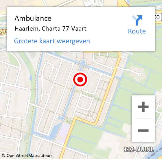 Locatie op kaart van de 112 melding: Ambulance Haarlem, Charta 77-Vaart op 26 september 2021 11:42