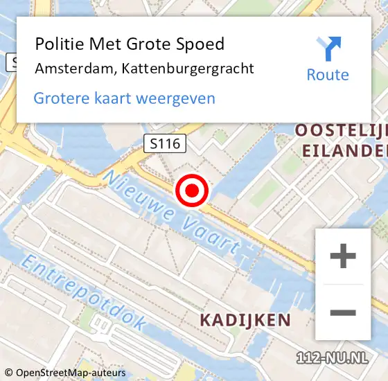 Locatie op kaart van de 112 melding: Politie Met Grote Spoed Naar Amsterdam, Kattenburgergracht op 26 september 2021 11:48