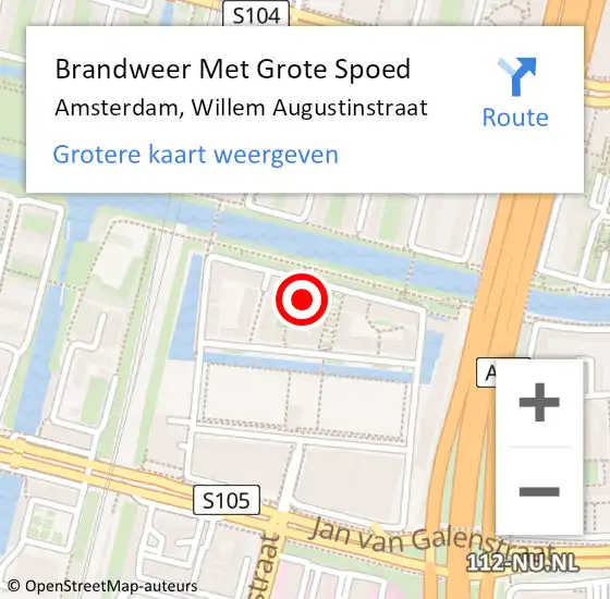 Locatie op kaart van de 112 melding: Brandweer Met Grote Spoed Naar Amsterdam, Willem Augustinstraat op 26 september 2021 12:01
