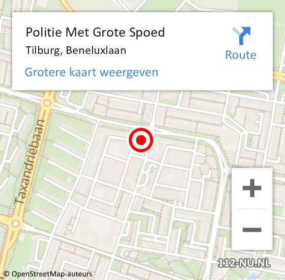 Locatie op kaart van de 112 melding: Politie Met Grote Spoed Naar Tilburg, Beneluxlaan op 26 september 2021 12:08