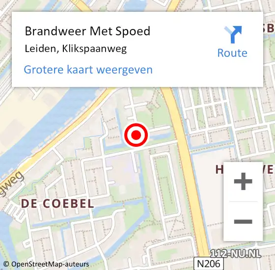 Locatie op kaart van de 112 melding: Brandweer Met Spoed Naar Leiden, Klikspaanweg op 26 september 2021 12:15