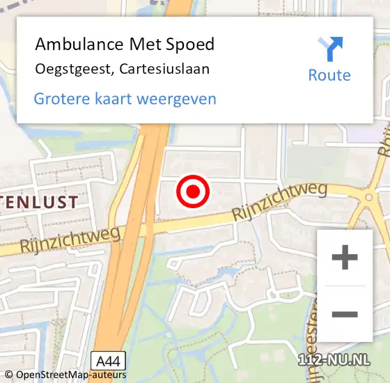 Locatie op kaart van de 112 melding: Ambulance Met Spoed Naar Oegstgeest, Cartesiuslaan op 26 september 2021 12:17