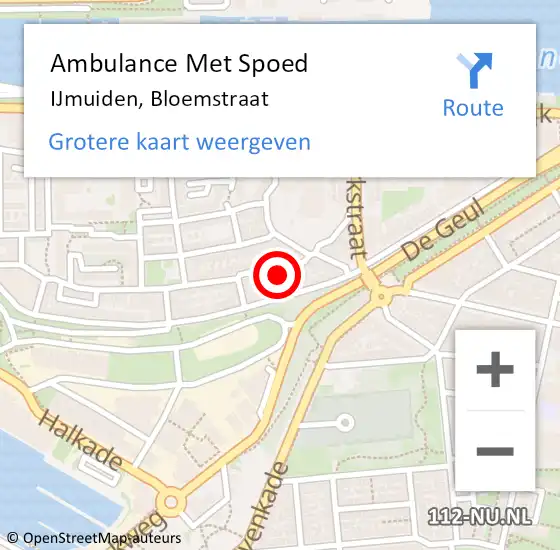 Locatie op kaart van de 112 melding: Ambulance Met Spoed Naar IJmuiden, Bloemstraat op 26 september 2021 12:24