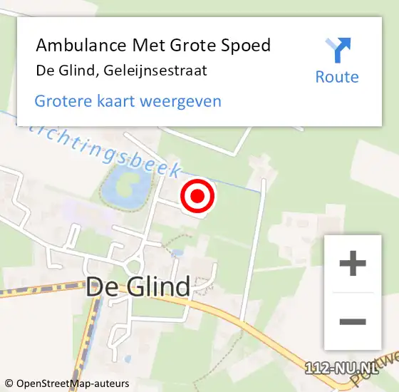 Locatie op kaart van de 112 melding: Ambulance Met Grote Spoed Naar De Glind, Geleijnsestraat op 26 september 2021 12:36