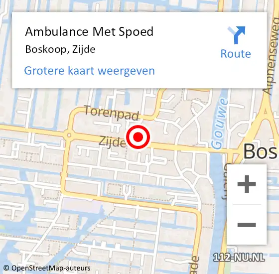 Locatie op kaart van de 112 melding: Ambulance Met Spoed Naar Boskoop, Zijde op 26 september 2021 12:42